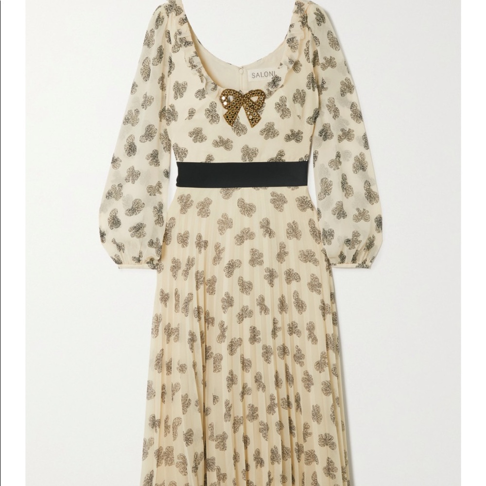 Saloni Denise Dress UK 8 US 2-4 Bow Embellished Cream Black NWOT